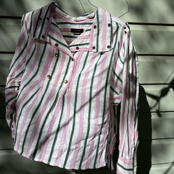 Isabel Marant Striped Long Sleeve Button-Up Top - Picture 2 of 10